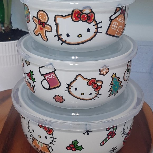 Hello Kitty Ceramic Food Storage Containers, Set of 3 - Picture 1 of 6